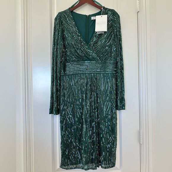 Mac Duggal | 4632 Long Sleeve Beaded Dress Size 12 NWT - Picture 6 of 9